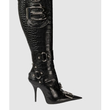 발렌시아가 ESSEX 크로커 이펙트 레더 하이 부츠 806001
