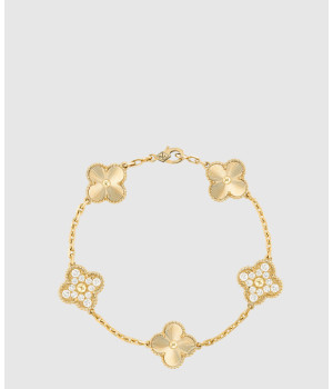 18K 하이엔드 미러급 반클리프 빈티지 알함브라 브레이슬릿 5모티브 기요세 다이아 4KN00