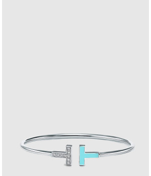 18K 하이엔드 미러급 티파니앤코 T 다이아몬드 및 터쿼이즈 와이어 브레이슬릿